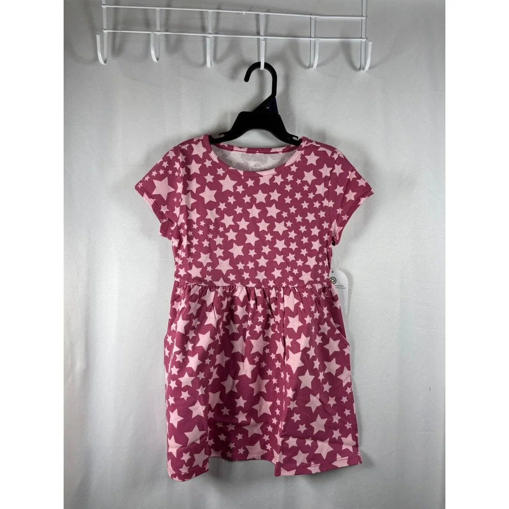 Wonder Nation Girls Rose Mum Pink Star Print Short‎ Sleeve Play Dress XS 4-5 NWT